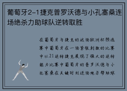 葡萄牙2-1捷克普罗沃德与小孔塞桑连场绝杀力助球队逆转取胜